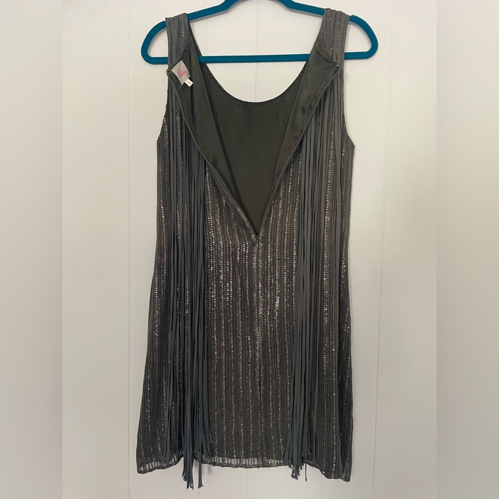 Parker Bryant Fringe Sequin Mini Silk Shift Dress - Picture 5 of 7